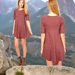 Ganni scoop Neck Jersey Knit A line  Dress in Burgundy Red
Small